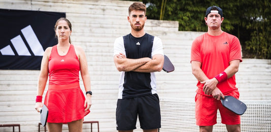 Mari Humberg, Federico Staksrud and Rafa Hewett at an Adidas pickleball photoshoot.
