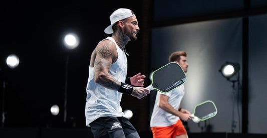 Tyson McGuffin and Federico Staksrud play with the new JOOLA Kosmos Pro V pickleball paddle.