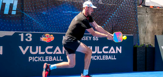 Andrei Daescu and his paddle during a pro pickleball match.